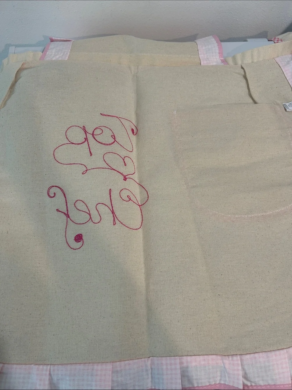 Ricami Veronica Italy Personalized “Mercedes” Top Chef Apron Pink Gingham NWOT
